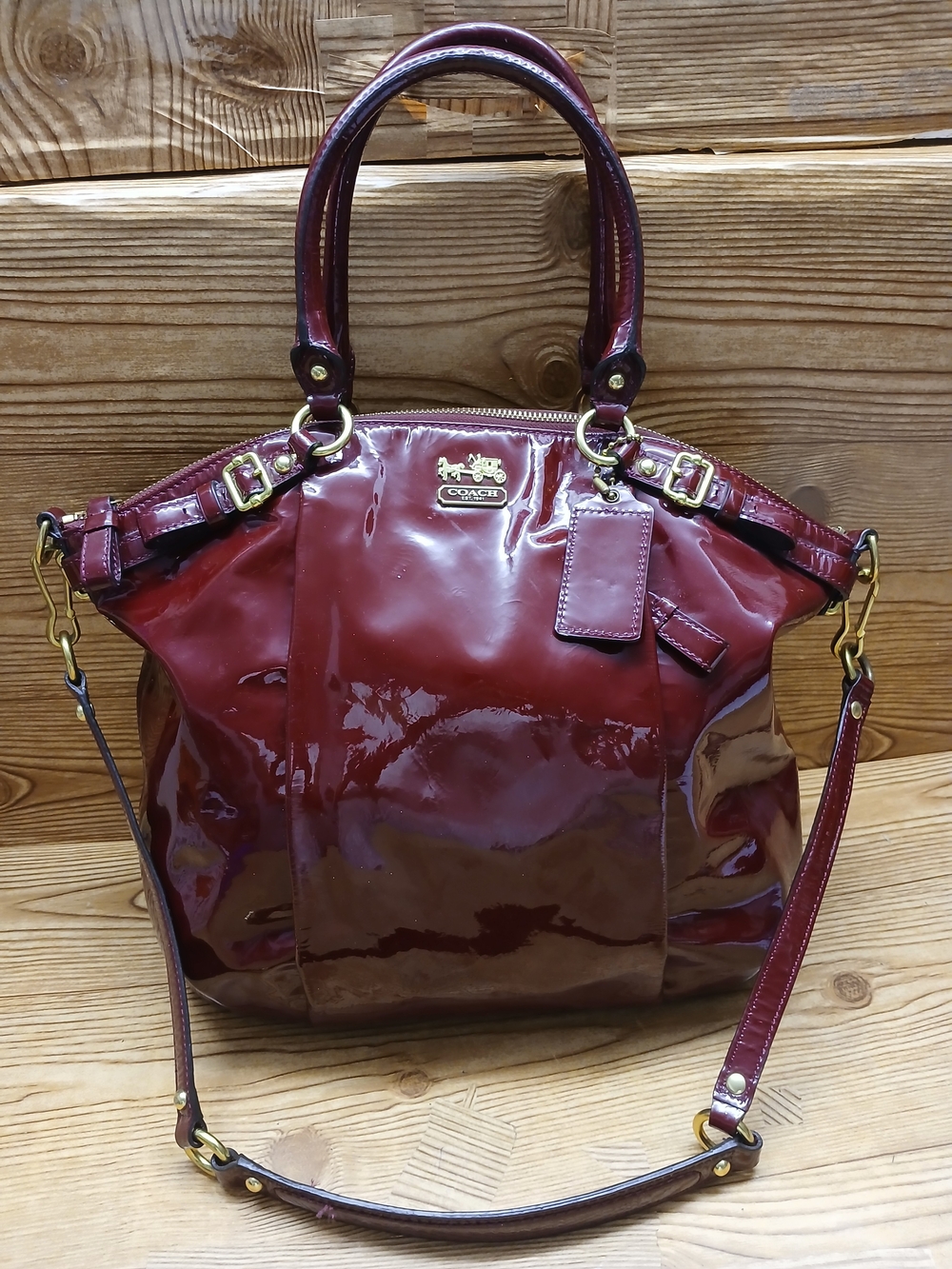 Coach Patent Leather Women's  Shoulder Bag in Burgundy